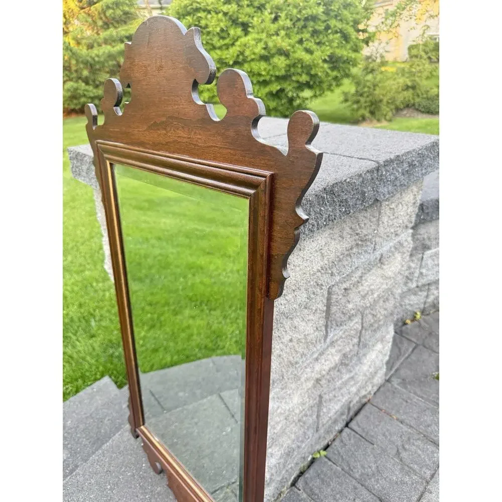 Ethan Allen Vintage Chippendale Wall Mirror Mahogany Beveled Glass 39x20.5”